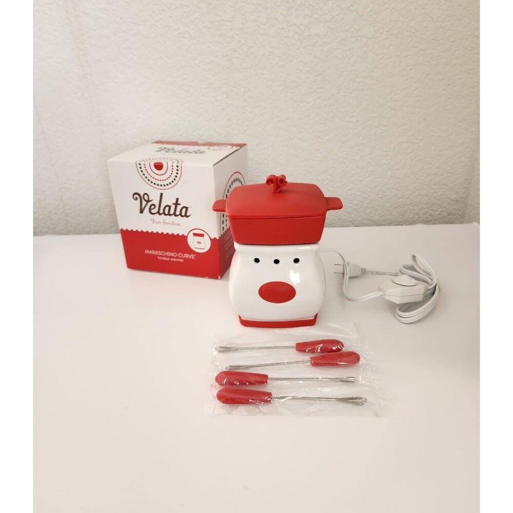 Velata Fun Fondue Warmer Maraschino Curve Red By Scentsy 2012 Lid 4 Forks